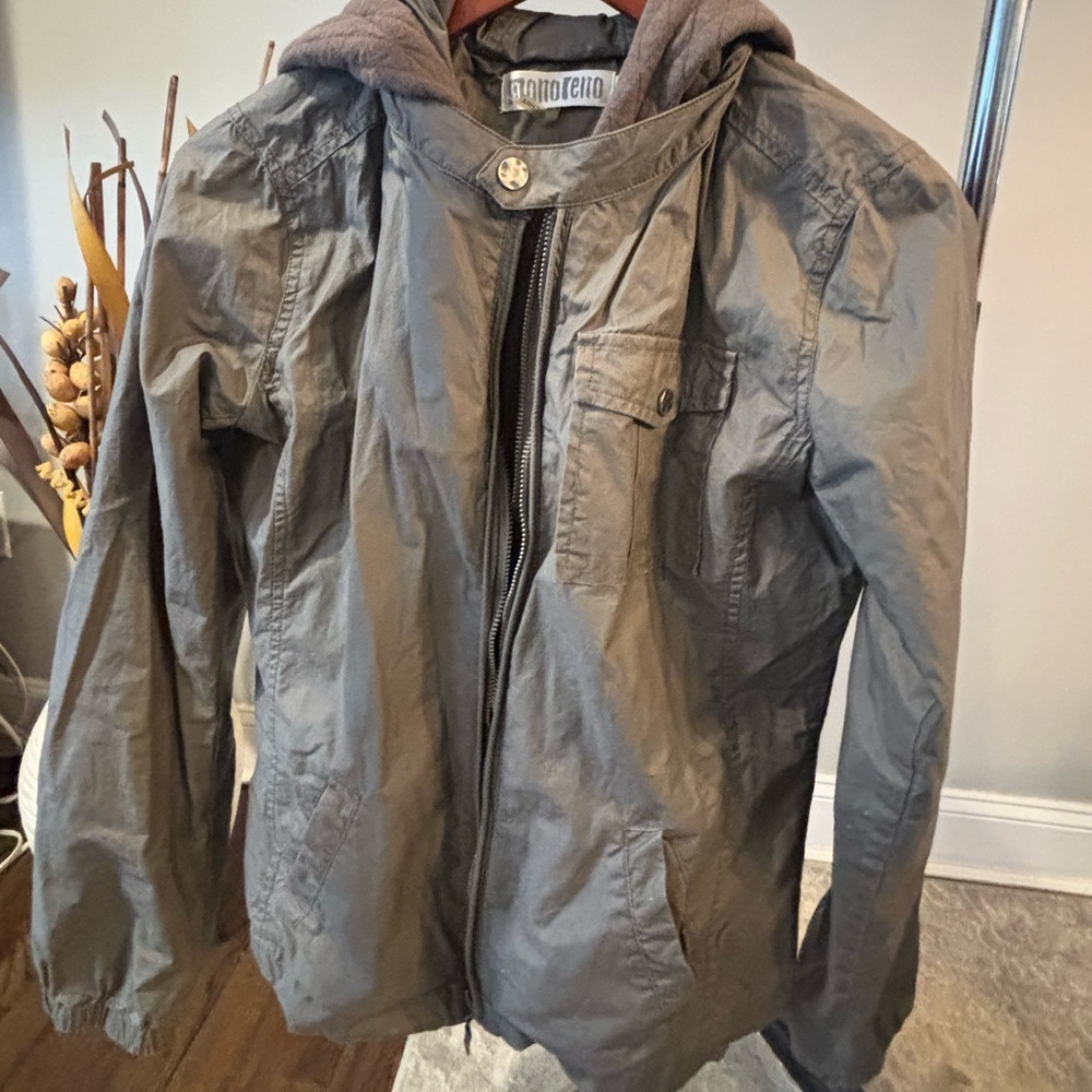 Monoreno Utility Jacket with Quilted Jersey Hood - Olive/Slate Gray size large